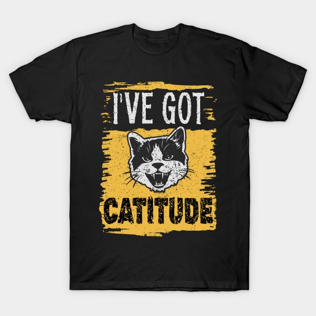 Funny I've Got Catitude Distressed Design T-Shirt by TF Brands